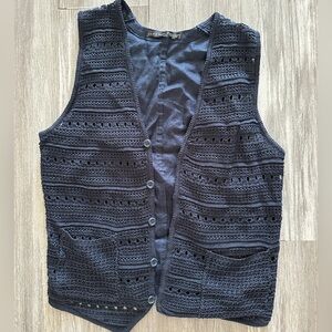 Zara Men Navy Crochet Button-Up Vest